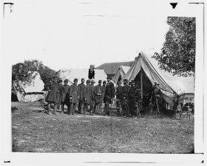 Abraham Lincoln with George McClellan and staff at Antietam