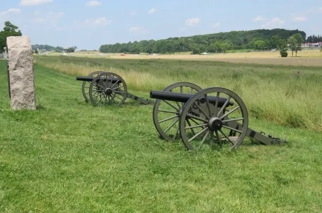 Gettysburg cannons in position on the first day of battle