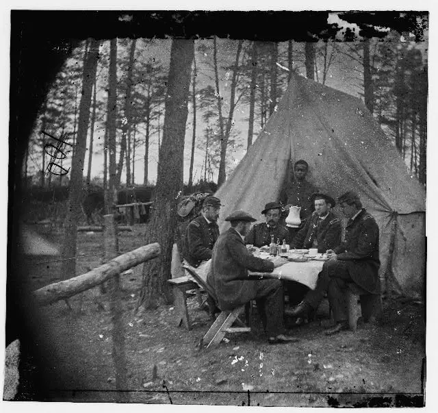 Union Officers Eating in Camp