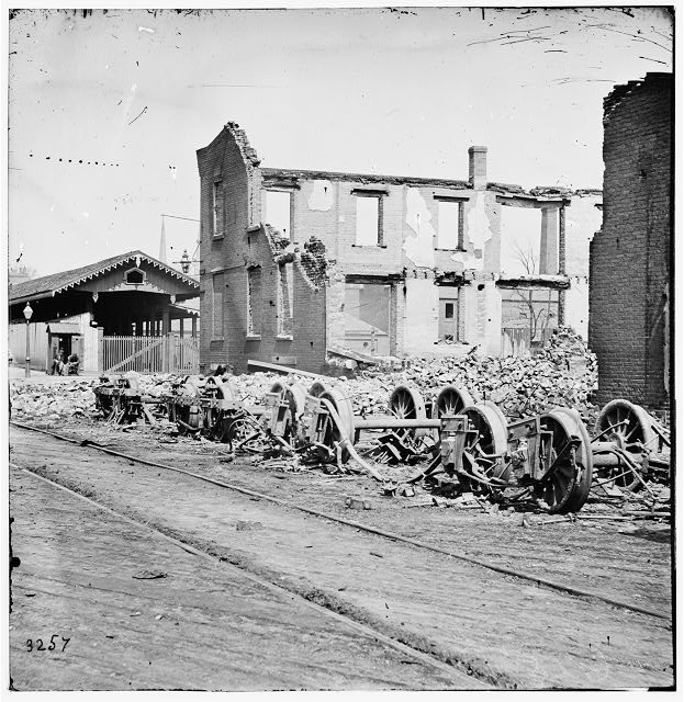 Confederate Railroads - Burned Railroad Cars Near Richmond