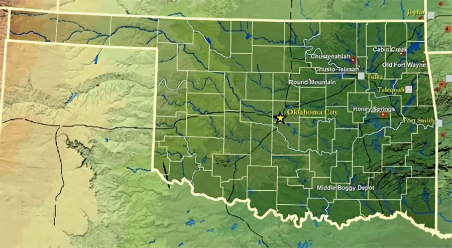 A map of Civil War Battles in Oklahoma