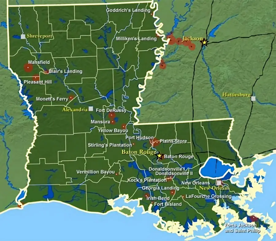 Arkansas, Mississippi & Louisiana Map,1862