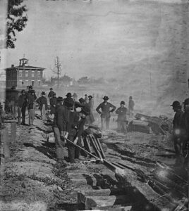 Union soldiers destroying Confederate railroads during Sherman's March to the Sea
